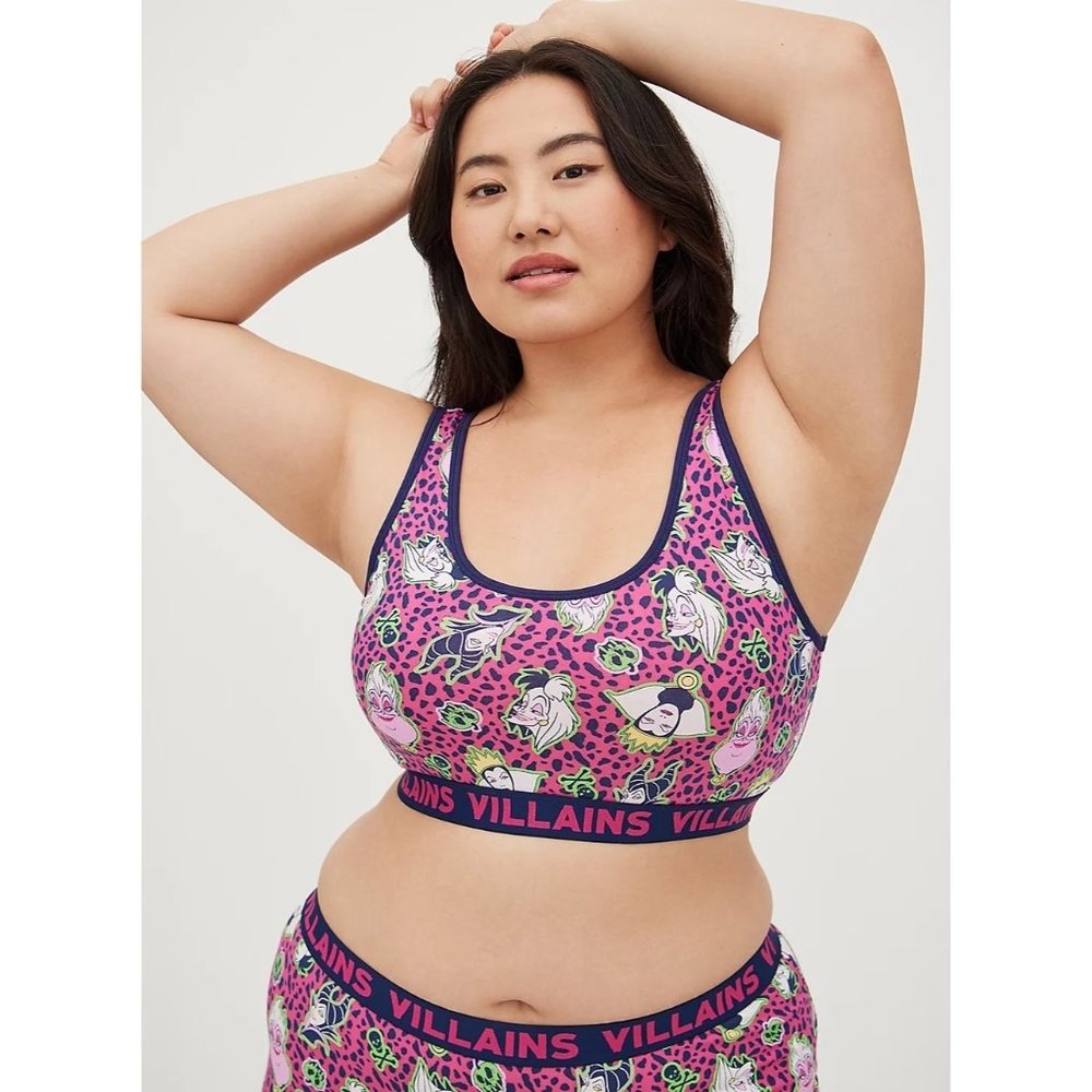 Torrid Disney Villains bralette sports bra Size 2X‎ 3X pink leopard print purple